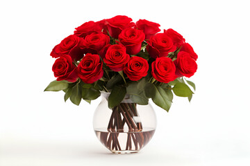 Red roses in vase on black background. valentine's day
