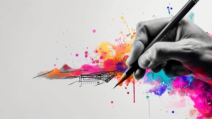 Digital Creativity Burst from Wireframe Sketch

