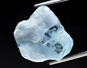 natural blue aquamarine rough gem on the background