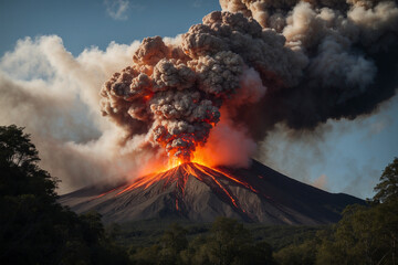 photo of a volcano erupting, releasing hot steam, lava and magma 5