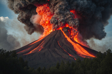 photo of a volcano erupting, releasing hot steam, lava and magma 4