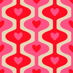 Trendy geometric abstract shapes with circles, squares and hearts in retro style for a Valentine's Day or wedding day cover. - 713234072