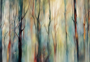 Abstract Art Whispering Forests: Ethereal Brushstrokes Capture Quiet Magic.