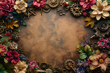 Steampunk Botanical Fusion: Intricate Floral Borders
