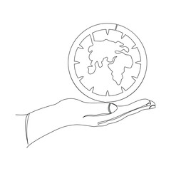 Continuous one line drowing of earth clock and Earth hour concept single line art illustration.
