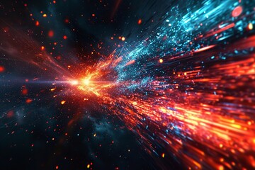 Diagram showing a colorful data explosion over a dark backdrop, space, Generative AI.