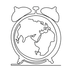 Continuous one line drowing of earth clock and Earth hour concept single line art illustration.
