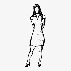 Young beautiful girl, hand sketch ink pen fictional character. Flat vector illustration isolated on white