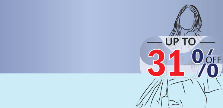 create an enticing banner for a 31 percent discount on a product or service, illustration shopping girl lineart design