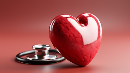 Heart Love-Shaped Stethoscope - 3D Realistic Icon for Healthcare

