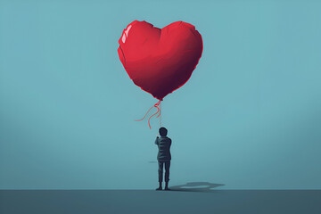 Red heart shaped balloon floating in the air as a symbol of love