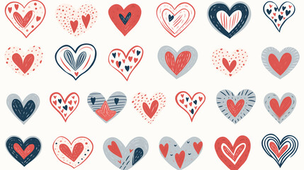 Heart doodles set. Hand drawn hearts collection. Romance and love illustrations. Heart icon in linear design isolated vector signs. Medicine concept. Medical health care. Valentine's Day. - obrazy, fototapety, plakaty