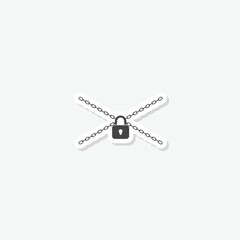Padlock and metal chain icon sticker isolated on gray background