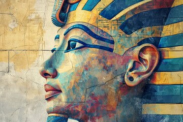 Egyptian culture watercolor paint Illustration. Culture of Egypt in watercolor colors. Egyptian people Horizontal format