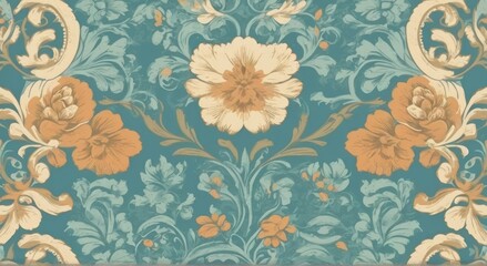 Vintage wallpaper with floral patterns, generative, AI