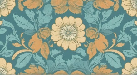 Fototapeta na wymiar Vintage wallpaper with floral patterns, generative, AI