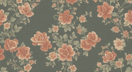 Vintage wallpaper with floral patterns, generative, AI