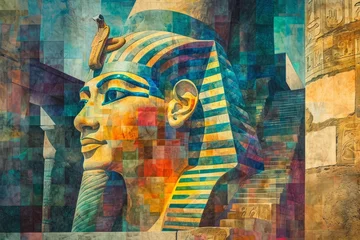 Foto op Plexiglas Illustration of Egyptian culture watercolor paint. Culture of Egypt in watercolor colors. Horizontal format © Magiurg