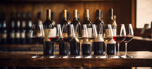 a wine tasting experience at home with a variety of wines - obrazy, fototapety, plakaty