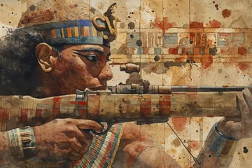 Foto op Plexiglas Egyptian soldier history. War history of Egyptian in watercolor colors Illustration. Egypt history watercolor paint Illustration. Horizontal format © Magiurg
