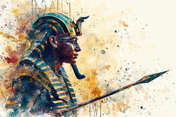 History of Egyptian soldier. History of Egyptian in watercolor colors Illustration. Egypt history watercolor paint Illustration. Horizontal format - obrazy, fototapety, plakaty
