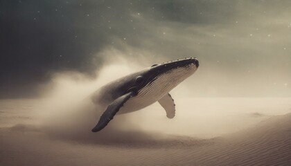 A whale swimming in the desert