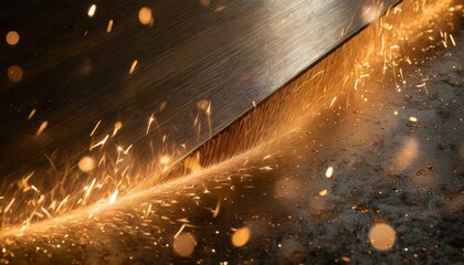 Sheet Metal cutting with sparks - obrazy, fototapety, plakaty