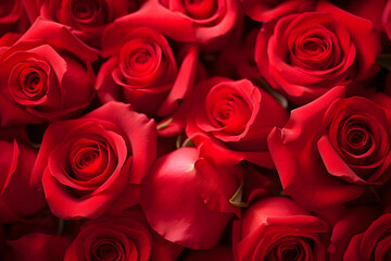 Beautiful red rose petals top view, Full Frame of Roses Bouquet Ai Generated