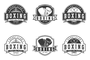 Boxing club logos labels emblems badges set, Boxing logo, emblem set collection, design template