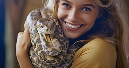 portrait of a woman with a snake ai generated. - obrazy, fototapety, plakaty