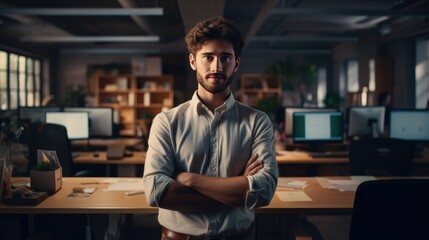 Confident Man Standing in Office With Arms Crossed, Employee Appreciation Day