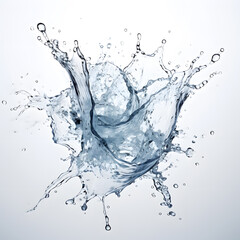 Blue water splashes isolated on white background. liquid splashing fluids with droplets.