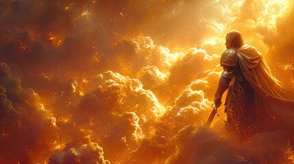 Majestic Greek Gods Donning Plate Armor Amidst the Enigmatic Clouds. A Mythical Encounter
