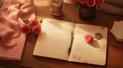 Person Writing on Paper With Roses in Background, valentine Day