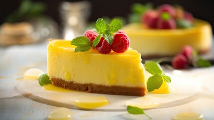 Professional food photography of Cheesecake with lemon curd