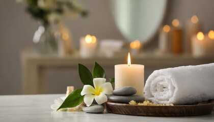 Spa massage table, relax and healthcare concept