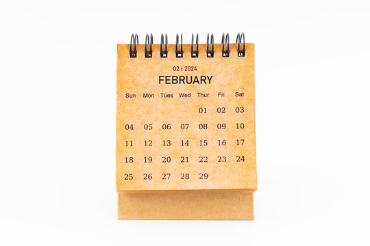 Brown mini desk calendar for february 2024.