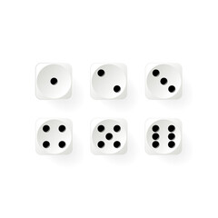 vector set of dice for a board game from one to six. white dice for gambling in a casino