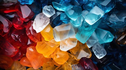 Crushed recycled plastic granules were converted into fresh, reusable material, hue, Generative AI.