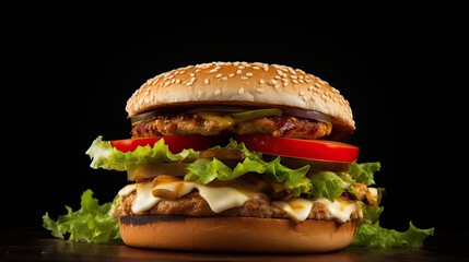 Professional food photography of Hamburger with chicken and vegetables