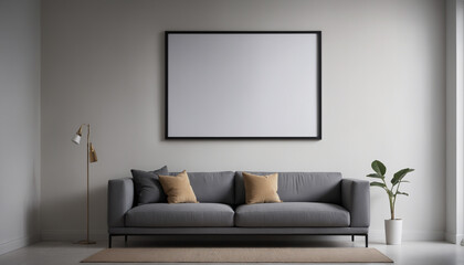 Mock up a frame in living room interior background, 