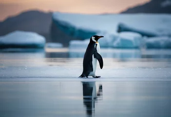 Fotobehang A penguin sliding on the ice © ArtisticLens