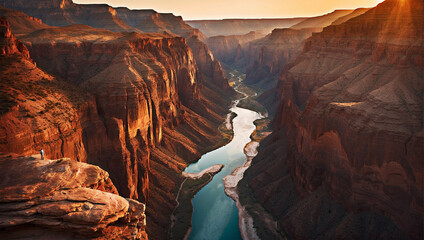 The breathtaking of grand canyon with water flow between deep cliff - obrazy, fototapety, plakaty