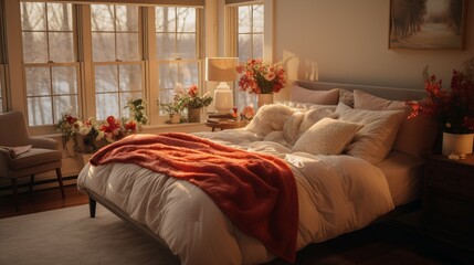 Bed With Roses and Candle, a Cozy and Romantic Setting, valentine Day