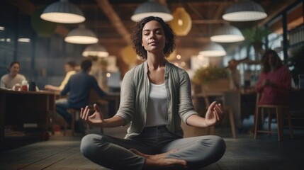 Woman Sitting in Lotus Position With Group of People, Employee Appreciation Day