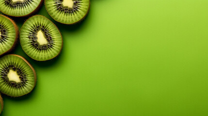 Slices of vibrant kiwi fruit on an isolated background with copy-space, perfect for refreshing summertime promotions and conveying the natural, healthy essence of this delicious tropical snack.