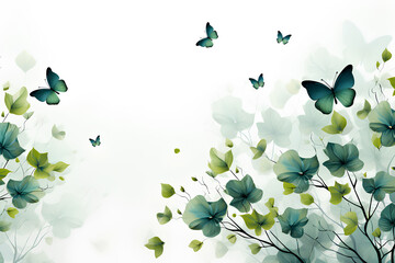 wide background with fresh green branches and leaves