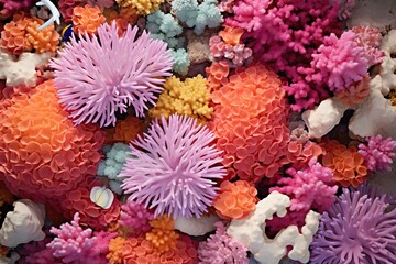 Naklejka na ściany i meble Sea corals of various colors and shapes