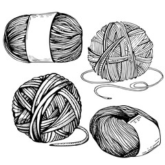 Handmade work. World crochet international day, balls of yarn for knitting. Vector sketch illustration. Hobby time. Handmade concept.