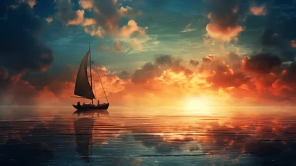 Rolgordijnen A person sailing a boat and enjoying the sea © Katrin_Primak